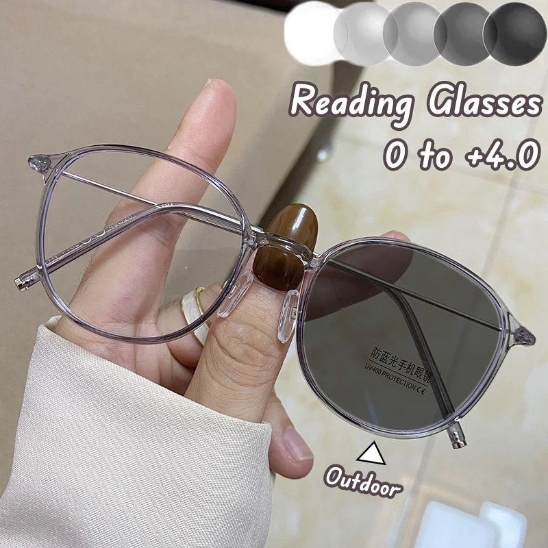 

Photochromic Anti Blue Presbyopia Glasses Ultra Light Women Men Reading Glasses Clear Far Sight Glasses Lens Diopter 0 To+4.0