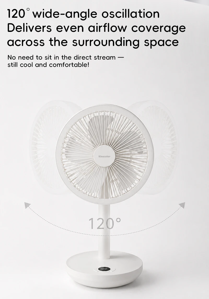 BLDC Oscillating Desktop Fan 4000mAh 5 Wind Speeds Silent Portable Rechargeable Fan with Timing Function for Home Room Gift