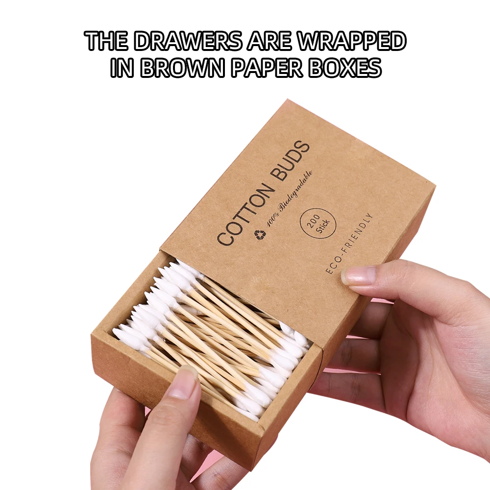 200Pcs/box Nails Wood Cotton Swab Clean Sticks Bud Tip Wooden Cotton Head Manicure Detail Corrector Nail Polish Remover Art Tool