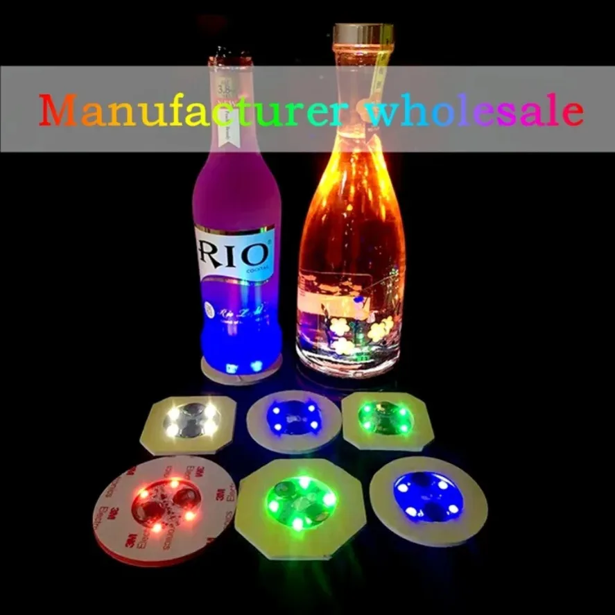 1-40PCS Battery Powered LED Coaster 3 Modes with Wine Glass Mat Cup Pad Sticker Bottle Drinking Club Bar Party Decor Night Light