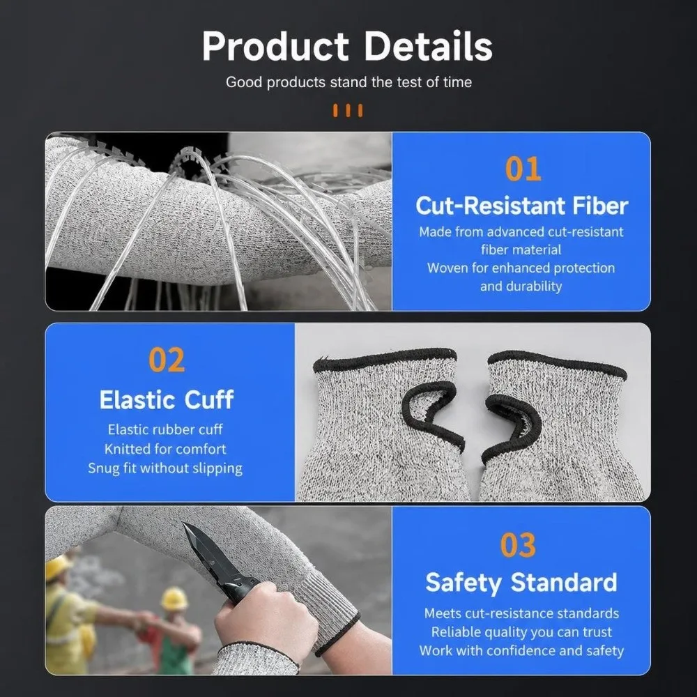 2 Pairs Pack Level 5 Protection Cut Resistant Arm Sleeves Cut Resistant Fabric Burn Protection Arm Protection Sleeves