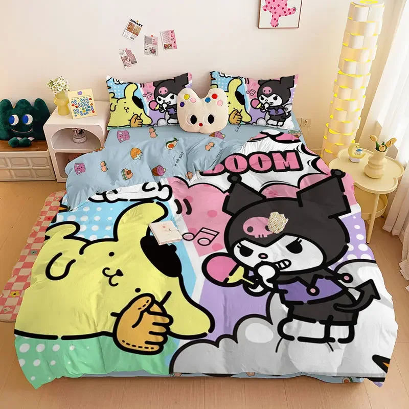 Sanrio Kawaii Pom Pom Purin Bedroom Quilt Cover Hello Kitty Kuromi Anime Cartoon Fashion Exquisite Student Dormitory Quilt Cover