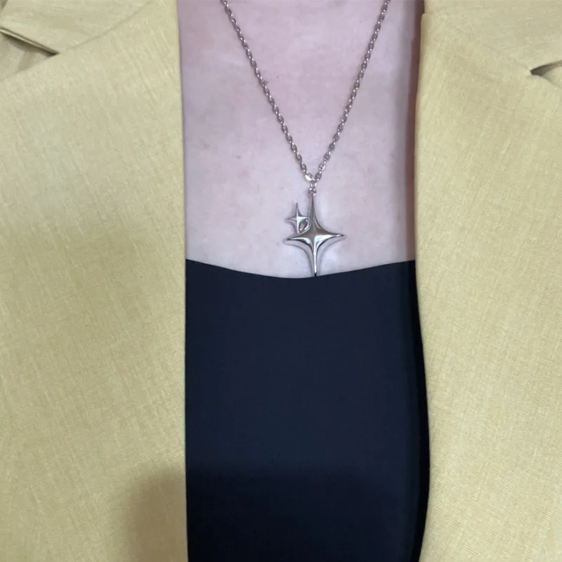Minimalist Star Cross Stainless Steel Pendant Necklace Men\'s Punk Hip Hop Unisex Necklace Y2K Fashion Jewelry Gift