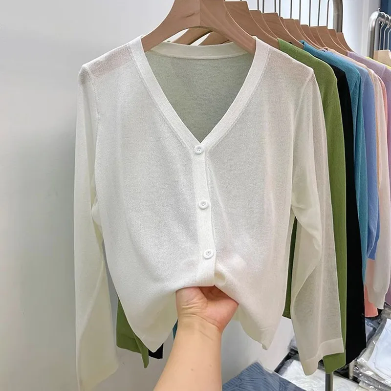 

Sueters De Mujer Knitted Sweater Women Cardigans V-Neck White Knit Sweater Cardigan Women Tops New Long Sleeve Knitwears Q3345