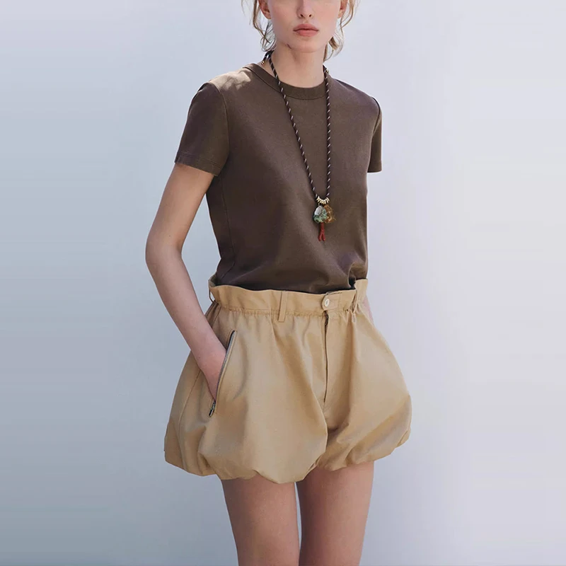 

Z 2025 Summer New Women's Slim Fit ort Sve round Ne T-irt Double Cloth Multicolor Choices Faionable Casual Top