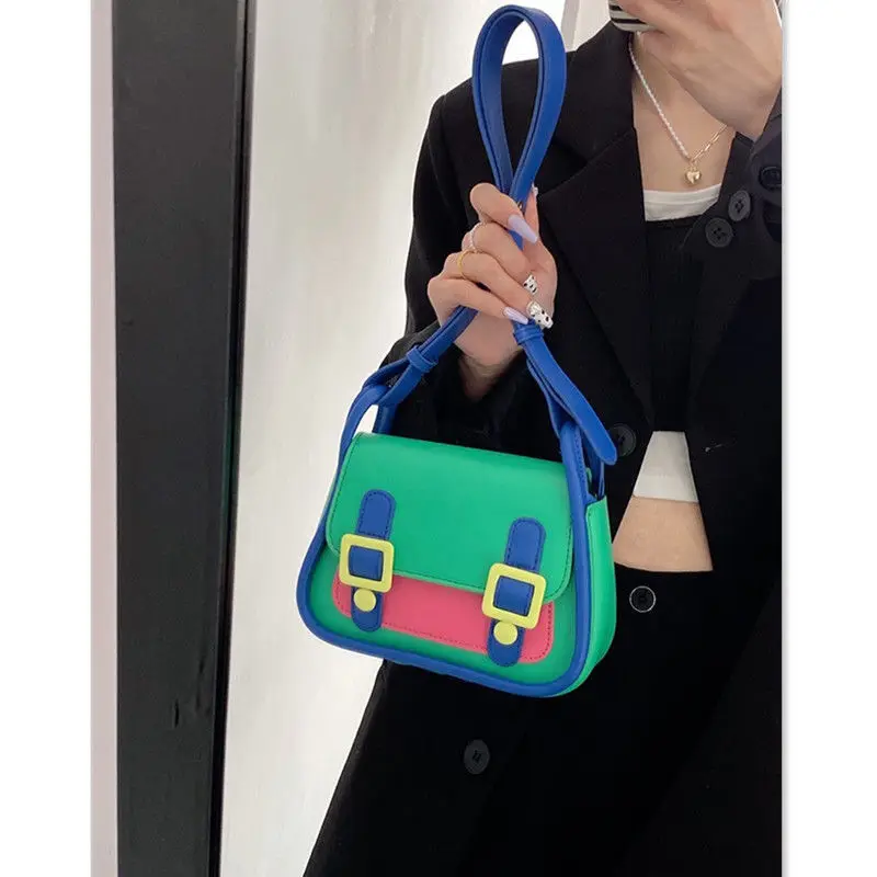 Korean Sweet Women Bag PU LOCK Bucket Casual Panelled Soft Hasp Handbags Shoulder Bag Pures And Bags Crossbody Girls Bag