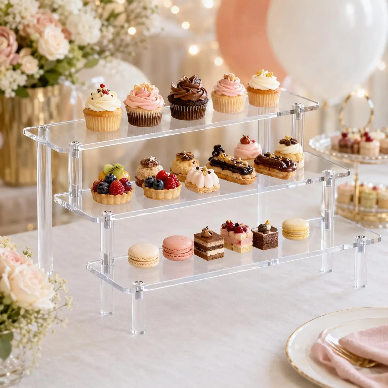 Acrylic Risers Display Stand, 1-5Tier Perfume Organizer Display Shelf Versatile Cupcake Stand Holder, Display Risers for Figures