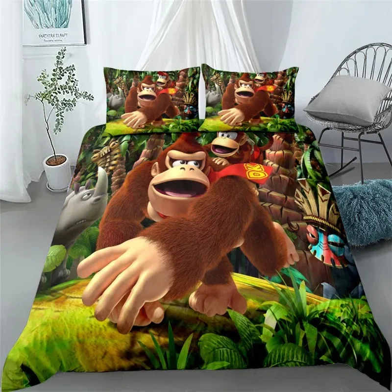 Donkey Kong Switch Game Bedding Set Single Twin Double Queen King Cal King Size Bed Linen Set