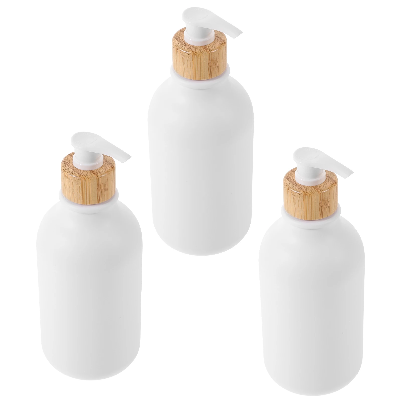 

3pcs 500ml PET Matte Plastic Shampoo Washing Bottles Refillable Pump Dispenser Travel Size White Bamboo Large Capacity Portable