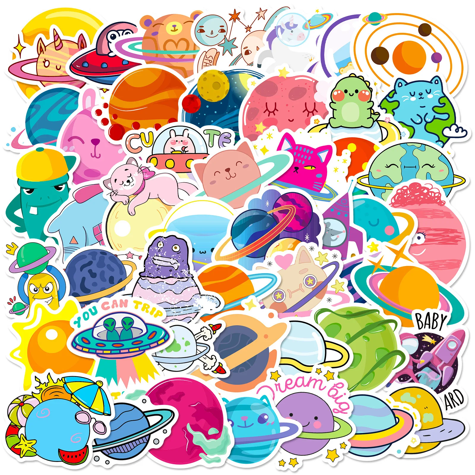 

50Pcs Cartoon Universe Planet Series Graffiti Stickers Suitable for Laptop Helmets Desktop Decoration DIY Stickers Toys