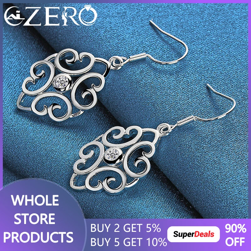 

ALIZERO 925 Sterling Silver Hollow Geometry Zircon Drop Earrings For Women Charms Fashion Jewelry Retro Elegant Accessories