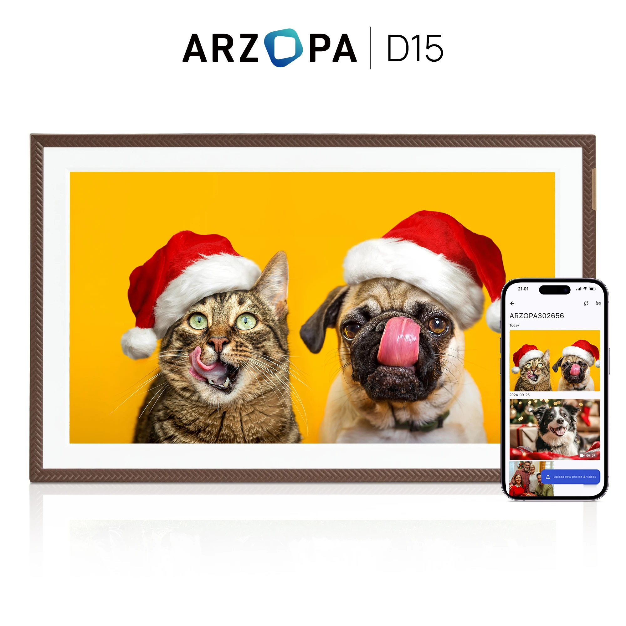 ARZOPA 15.6 pouces 1920x1080 FHD IPS cadre Photo numérique électronique écran tactile transfert instantané Photos vidéo pour cadeau D15
