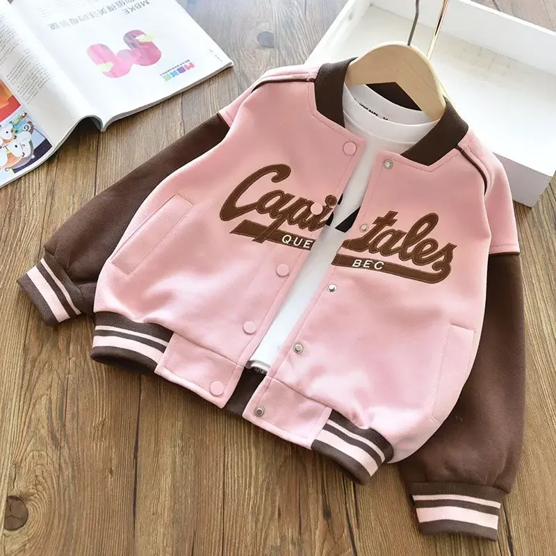 

Girls' Baseball Jacket Coat 2023 New Spring and Autumn Western Style Color Contrast Patchwork Children Teens Babies Clothes