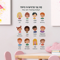 Hebrew English Cartoon Emotion Recognition Wall Sticker Art Decal Nursery Classroom Child Kids Room Bedroom Interior Home Decor