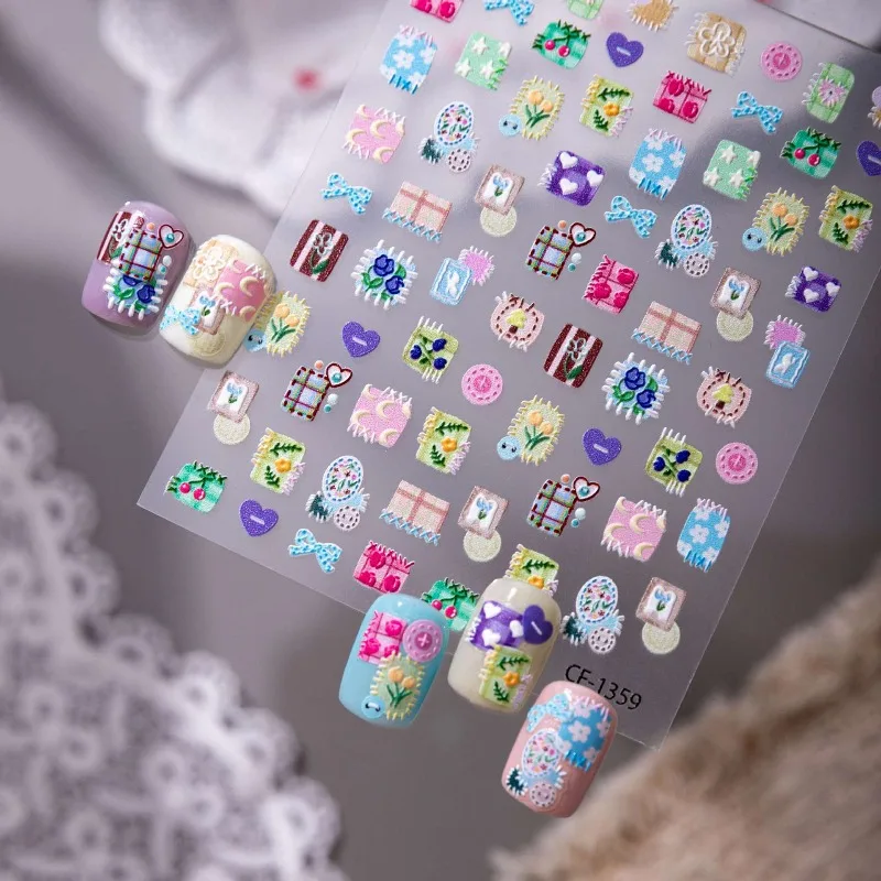 

Наклейки для телефона с 3D-вышивкой в стиле допаминовых цветов: пастельные сердечки, цветы, шахматная доска, для скрапбукинга и дневников, милые украшения