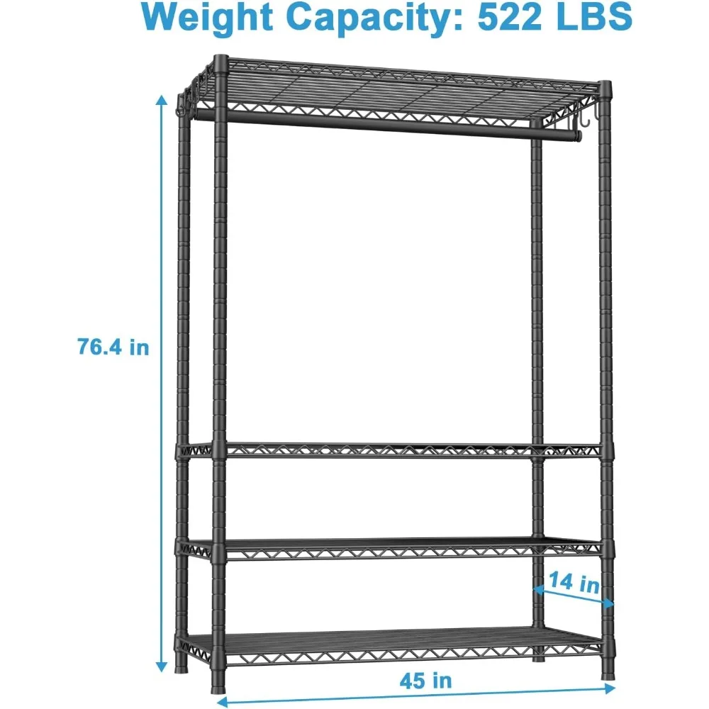 Armadi portatili H4 Plus, porta abiti a 4 livelli per camera da letto e guardaroba, guardaroba portaoggetti e organizer in metallo