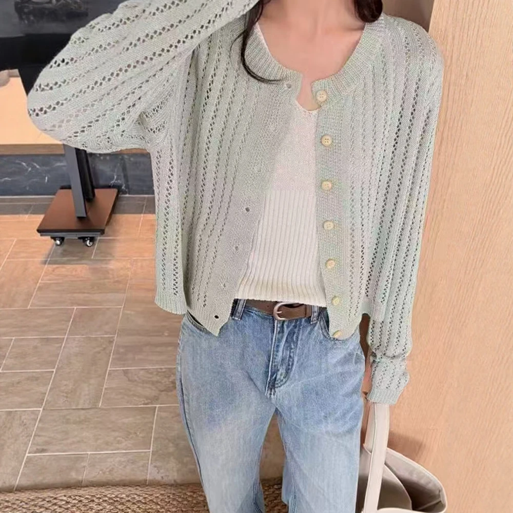 

Женский кардиган с длинным рукавом и круглым вырезом, модный однотонный однобортный кардиган с пуговицами спереди, повседневная осенне-зимняя верхняя одежда