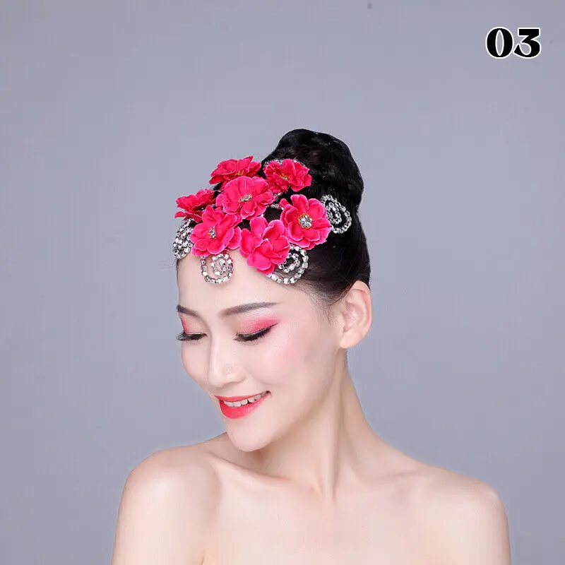Women Dance Headdress Stage Performance Folk Head Flower Hair Accessories Tiara Headpiece Multi-Color Classical Flower Headwear