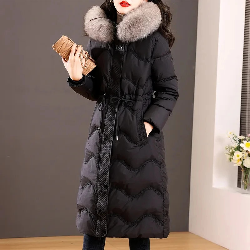 White Duck Down Coat Women 2023 Winter Jacket Fashion Slim  Versatile Casual Down Jackets Female Fox Fur Collar Hooded Parkas