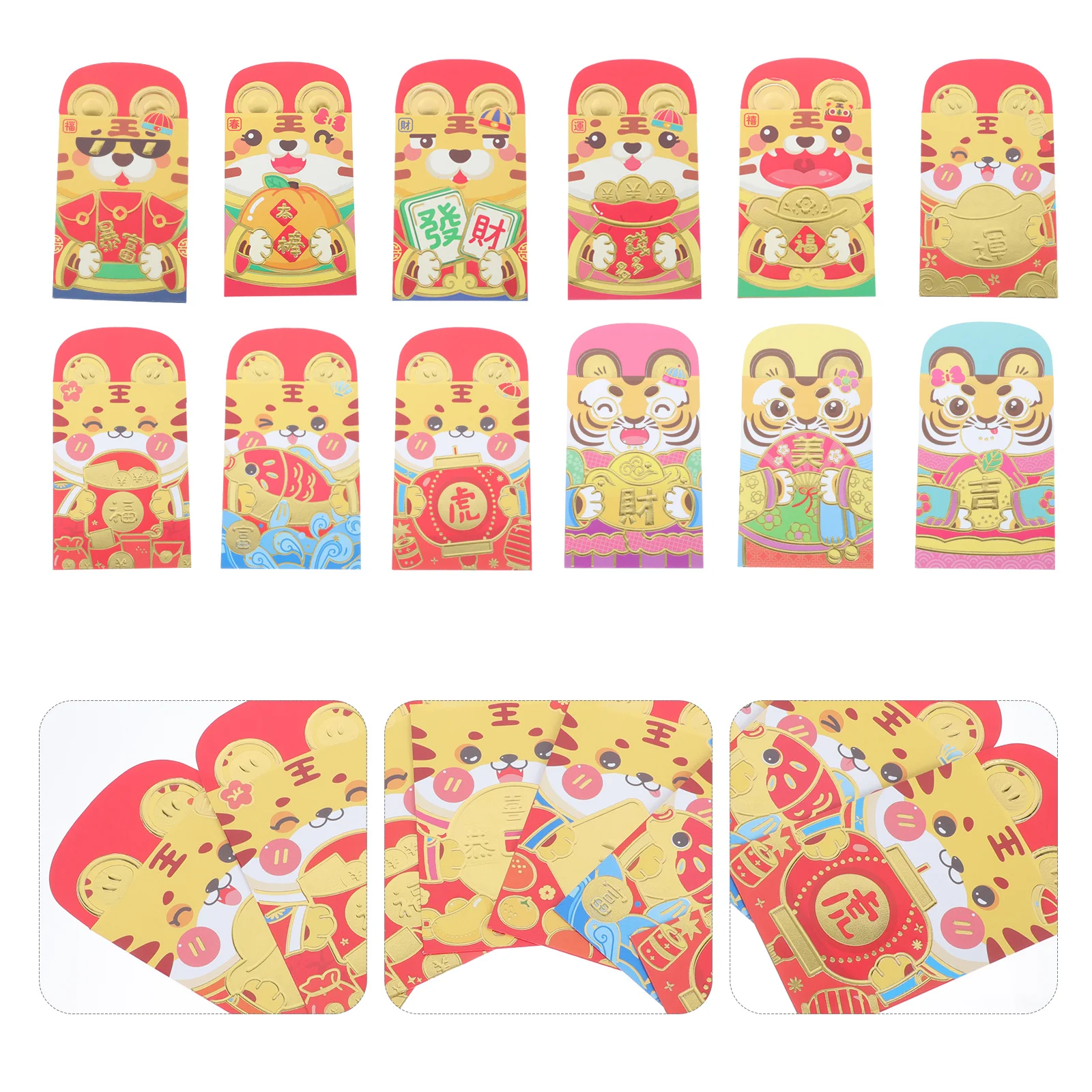 

48Pcs Year of The Tiger Red Envelopes Clear Printed Blessings New Year Supplies Decorative Red Packets for Gift Giving