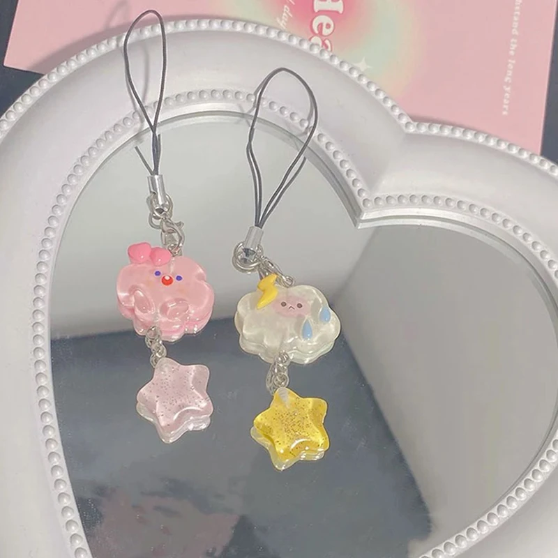 1 pcs Lovely Cartoon Cloud Star Phone Chain Kawaii Candy Color Phone Lanyard Keychain For Girls Cute Cellphone Strap