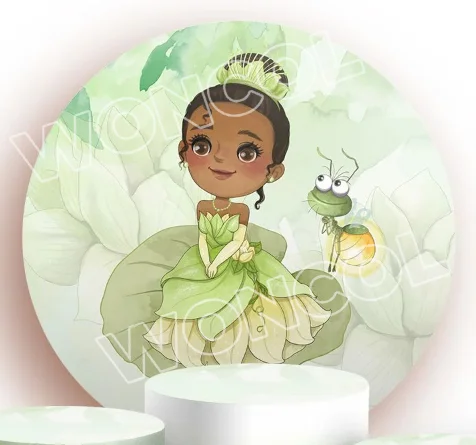 Baby Tiana Birthday Round Backdrop 1st 2nd Baby Shower Backdrop The Princess And The Frog Cylinder Cover Decor Photography Props