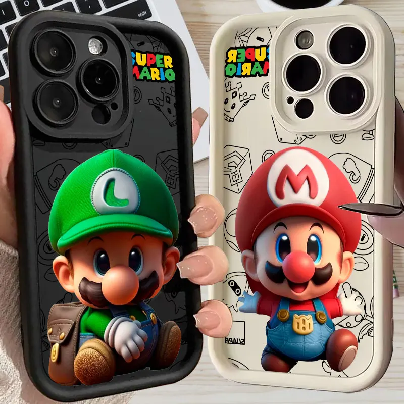 Phone Case For iPhone 11 12 13 14 15 16 Pro Max Thicken Silicone Case For iPhone 15 16 Plus Protective Cover Super-Bros Game L M