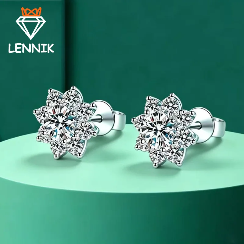 D Color VVS1 Moissanite Stud Earrings for Ladies, 925 Sterling Silver 18K White Gold Plated Luxury Wedding Fine Jewelry