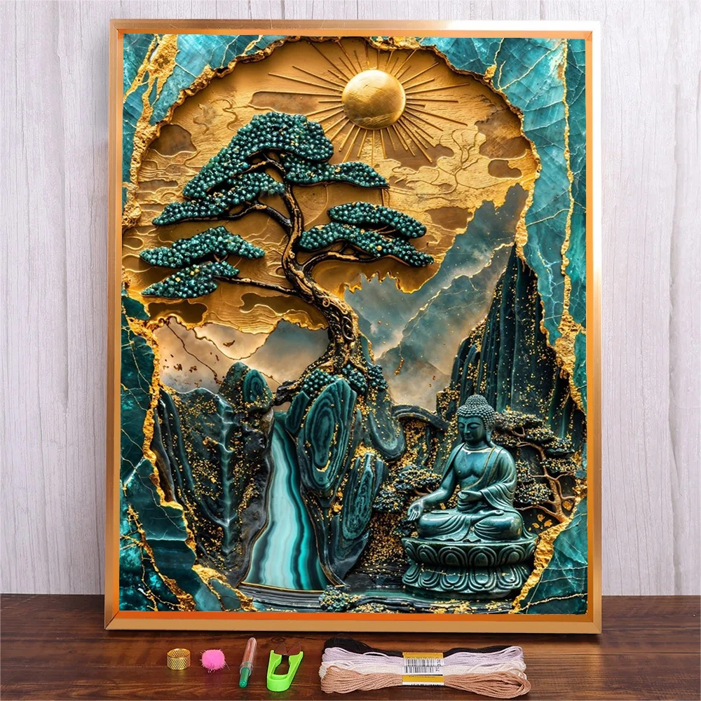 DIY Cross Stitch Buddha Full Prints Embroidery Mountain Tree Printed Pattern Cross-Stitch Handicrafts Creative Hobby Gift