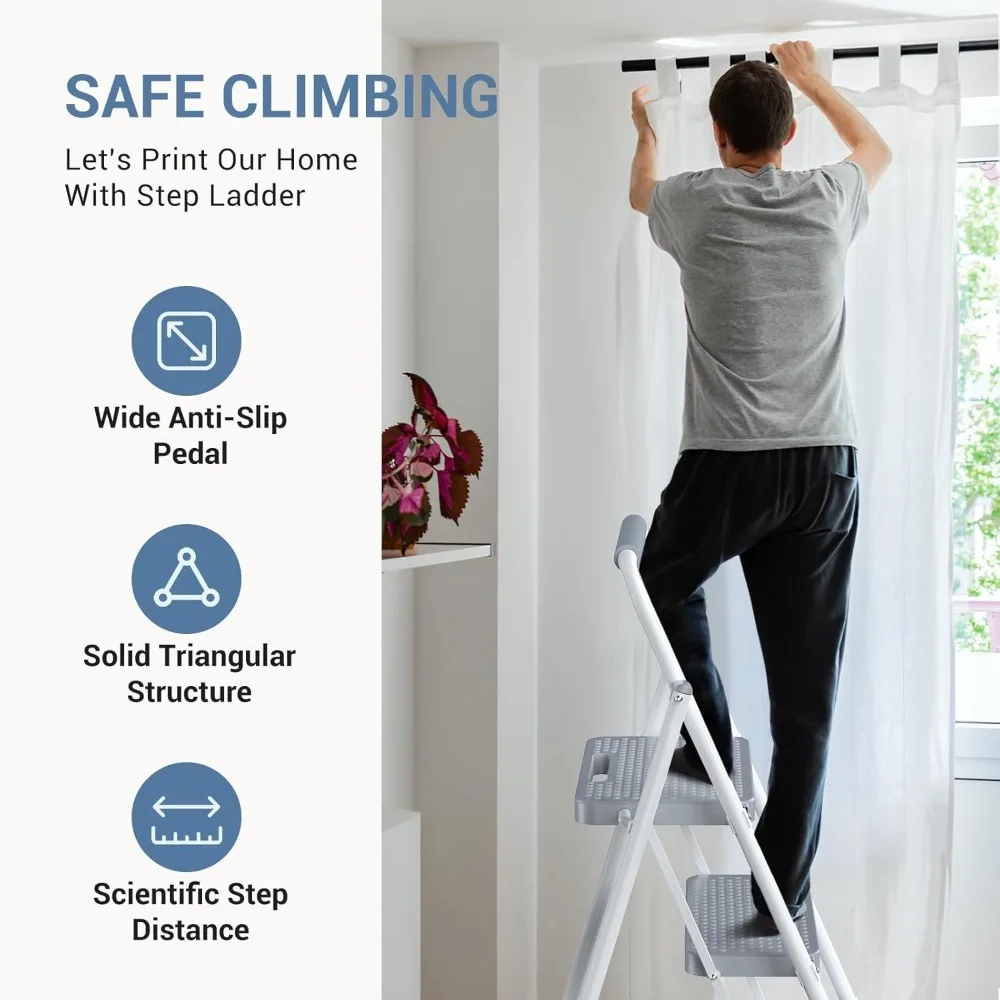 

Серая двухступенчатая стремянка с противоскользящими педалями, устойчивыми поручнями, грузоподъемностью 363 кг, портативная, для кухни и улицы