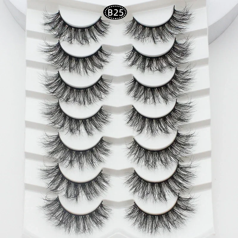 False Eyelashes 7 Pairs Fluffy Wispy Faux Mink Lashes Cat Eye Effect Dramatic Eye Lashes Thick Long Extension Makeup Wholesale