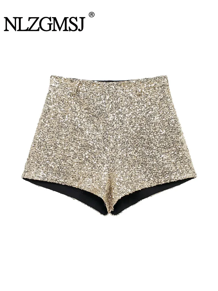 TRAF 2025 Sequin Shorts Woman High Waist Elegant Shorts Women Chic And Casual Streetwear Woman Short Pants