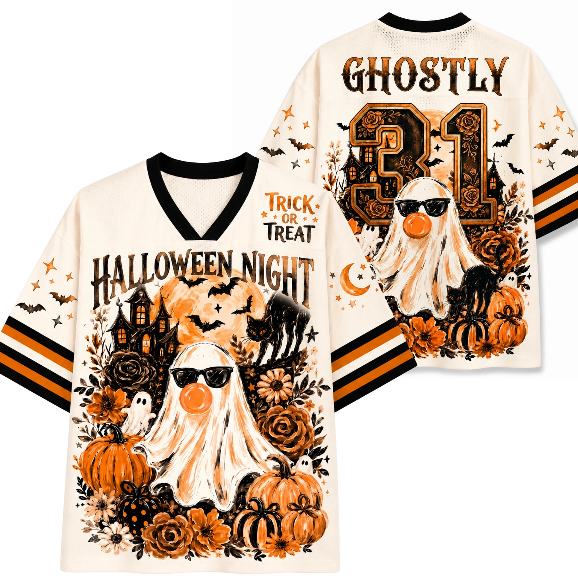 Y2K Men and Women Sweet and Cool Halloween Children Adult Couple Parent-child Short Sleeved Bubble Gum Ghost 3D Jersey