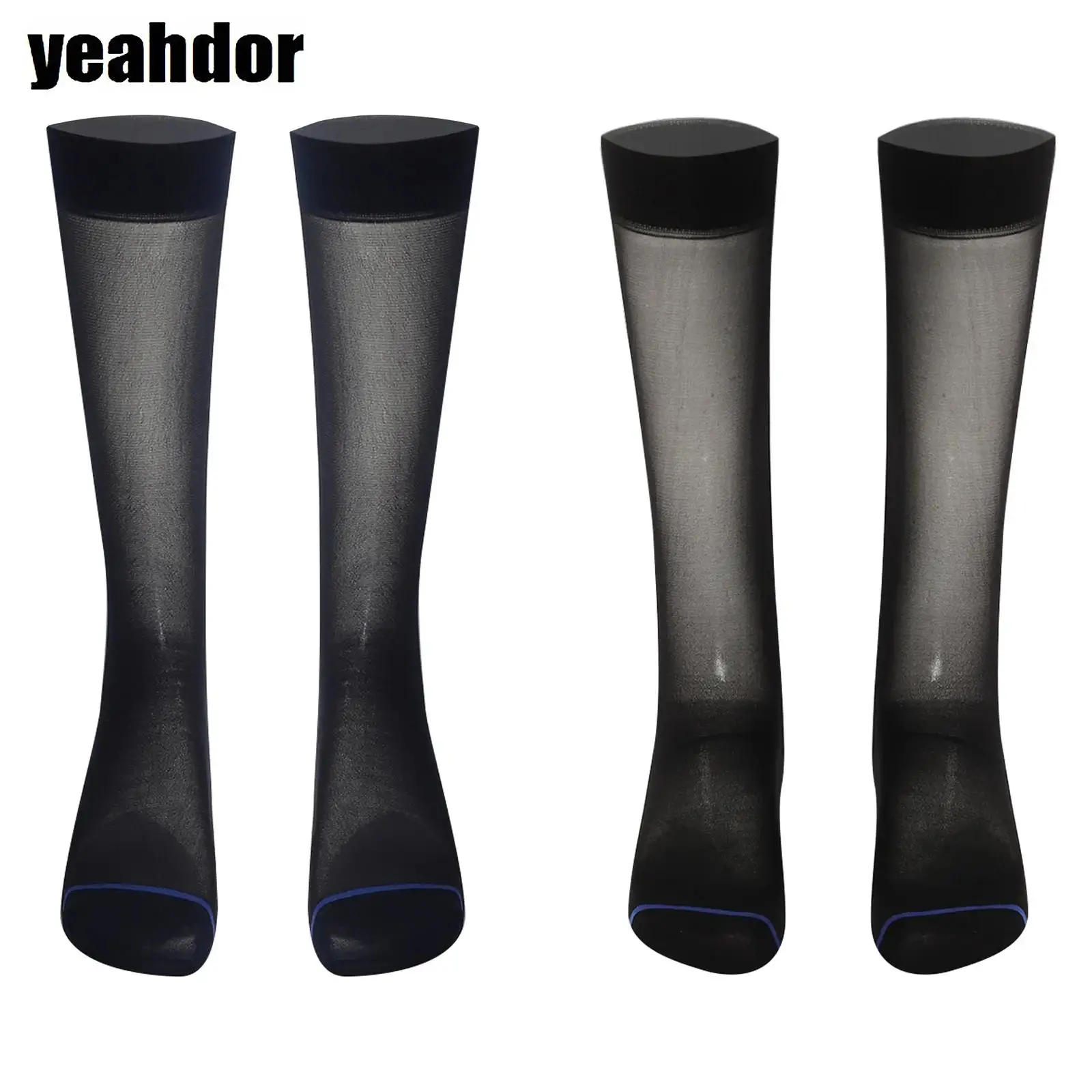 1 Pair Mens Business Silky Socks Blue Circle Calf Length Breathable Hosiery Stockings for Office Work Formal Suit