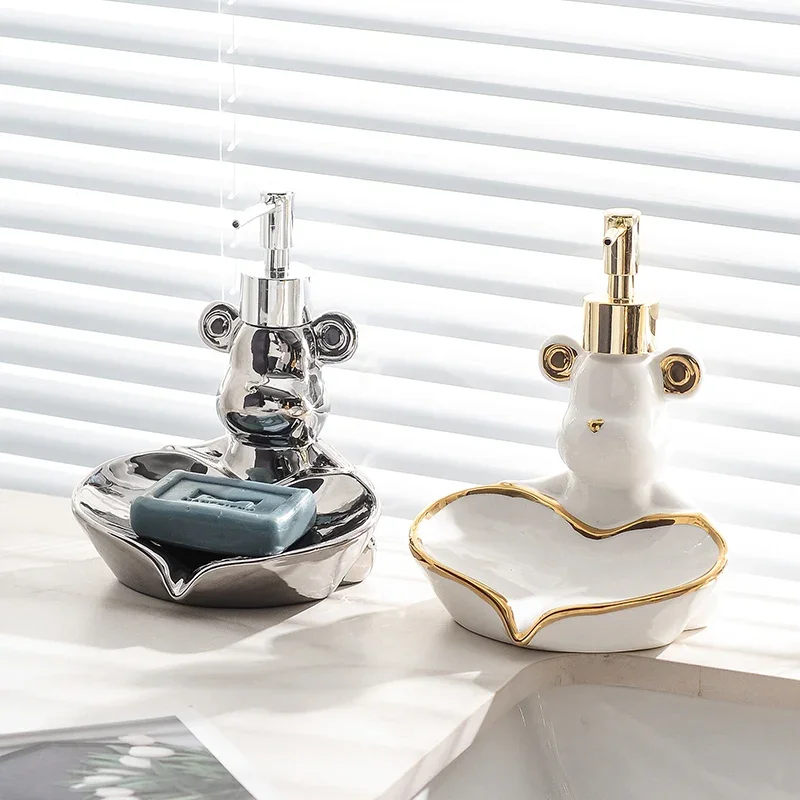 Ceramic Lotion Bottled Soap Box Integrated Dual Purpose Press Shampoo Body Wash Hand Wash Liquid Luxury Bathroom Soap Dispenser