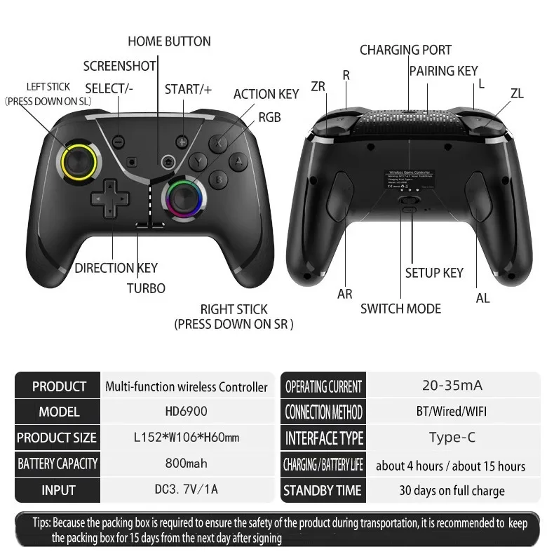 Hot 6900 For Switch PRO wireless Bluetooth game controller PC motion sensing vibration macro programming continuous iOS