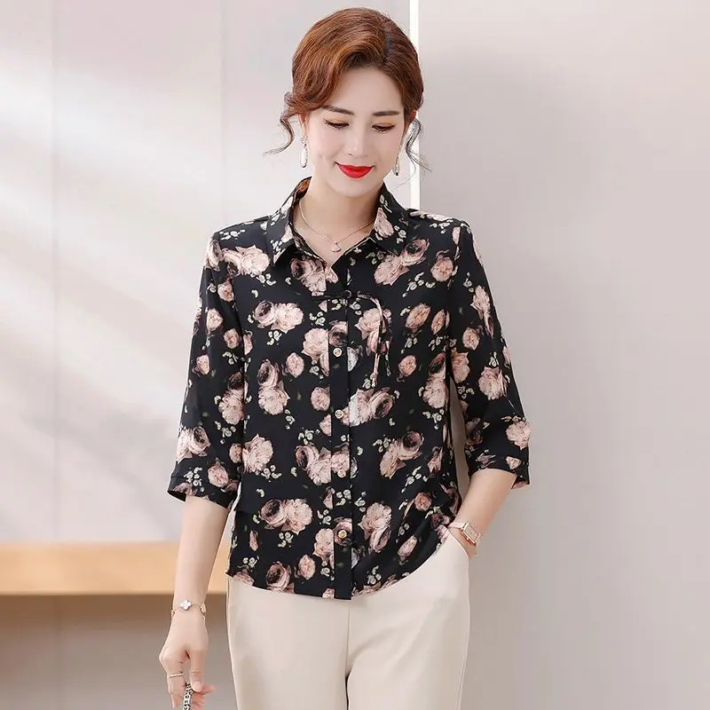 Nuova camicia cinese estiva alla moda nuovo stile stampato temperamento slim top a maniche lunghe