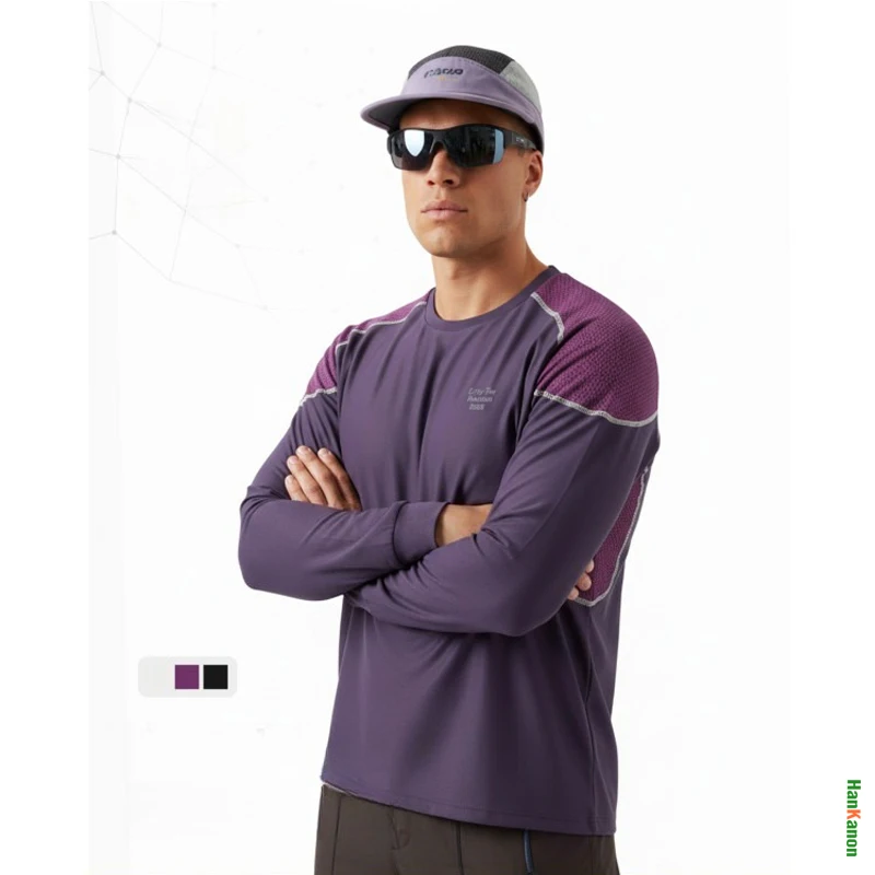Zoned Cooling & Cool-Touch High-Stretch Long-Sleeve Top for Spring/Summer Unisex Patchwork Design.