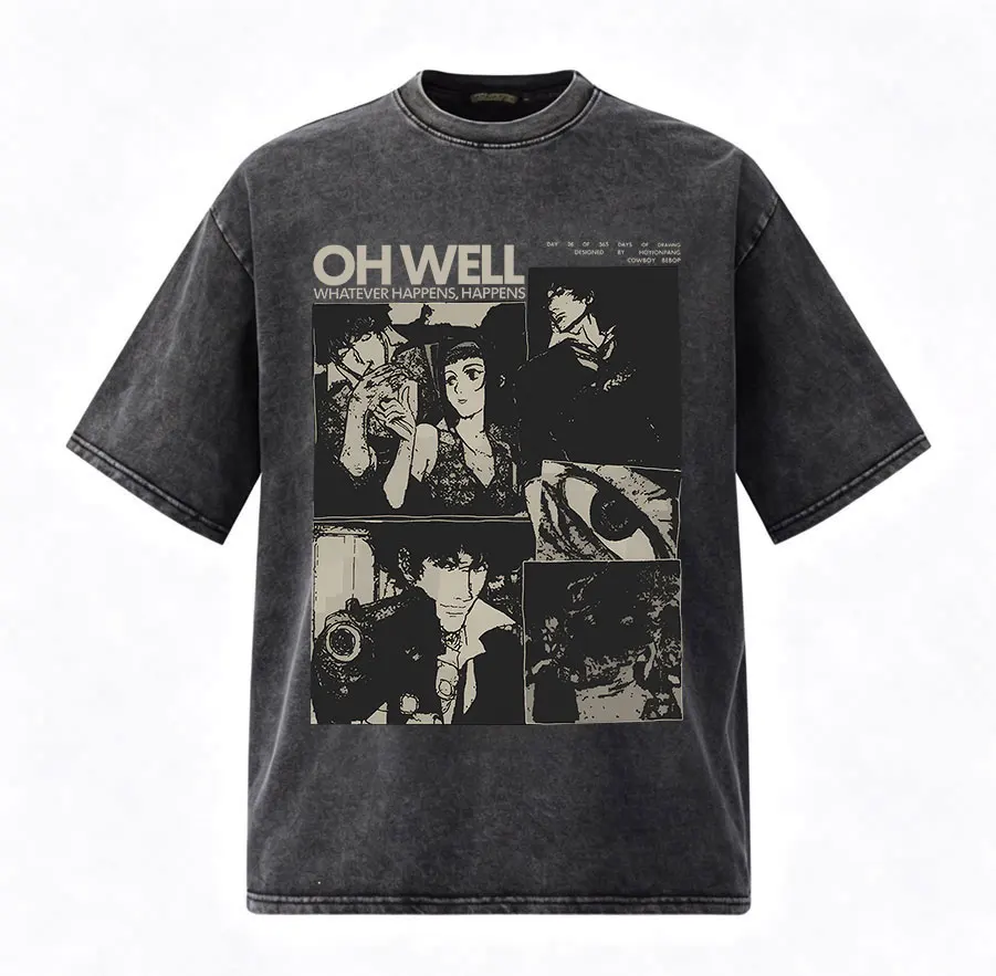 Anime Cowboy Bebop Spike Spiegel Vintage Washed Graphic T Shirt Men Women Clothing Casual Fashion Short Sleeve Oversized T-shirt