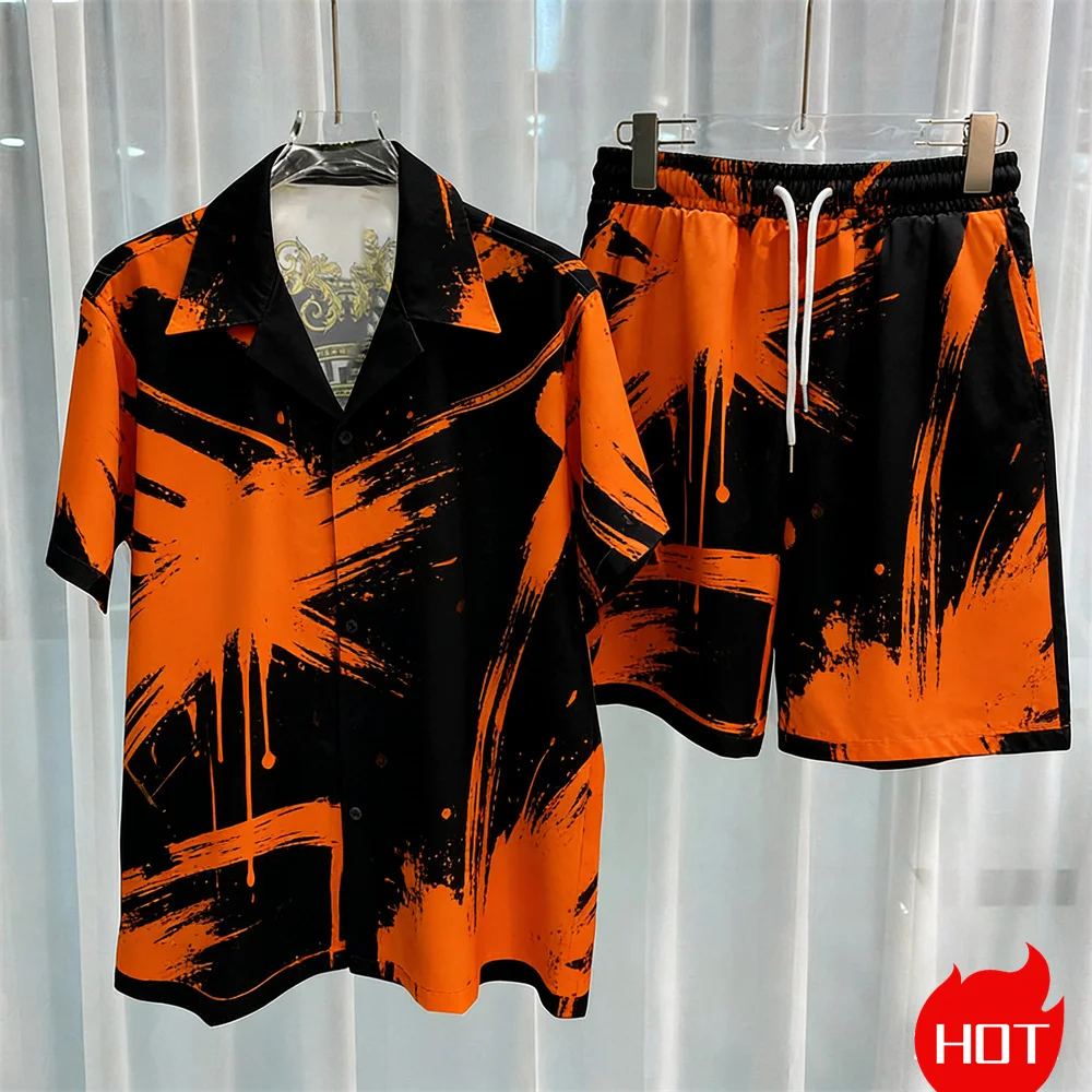 Digital printed men's set fashion two-piece shorts set high-quality summer short sleeved shirt Unisex y2k shirt set home pajamas view 2