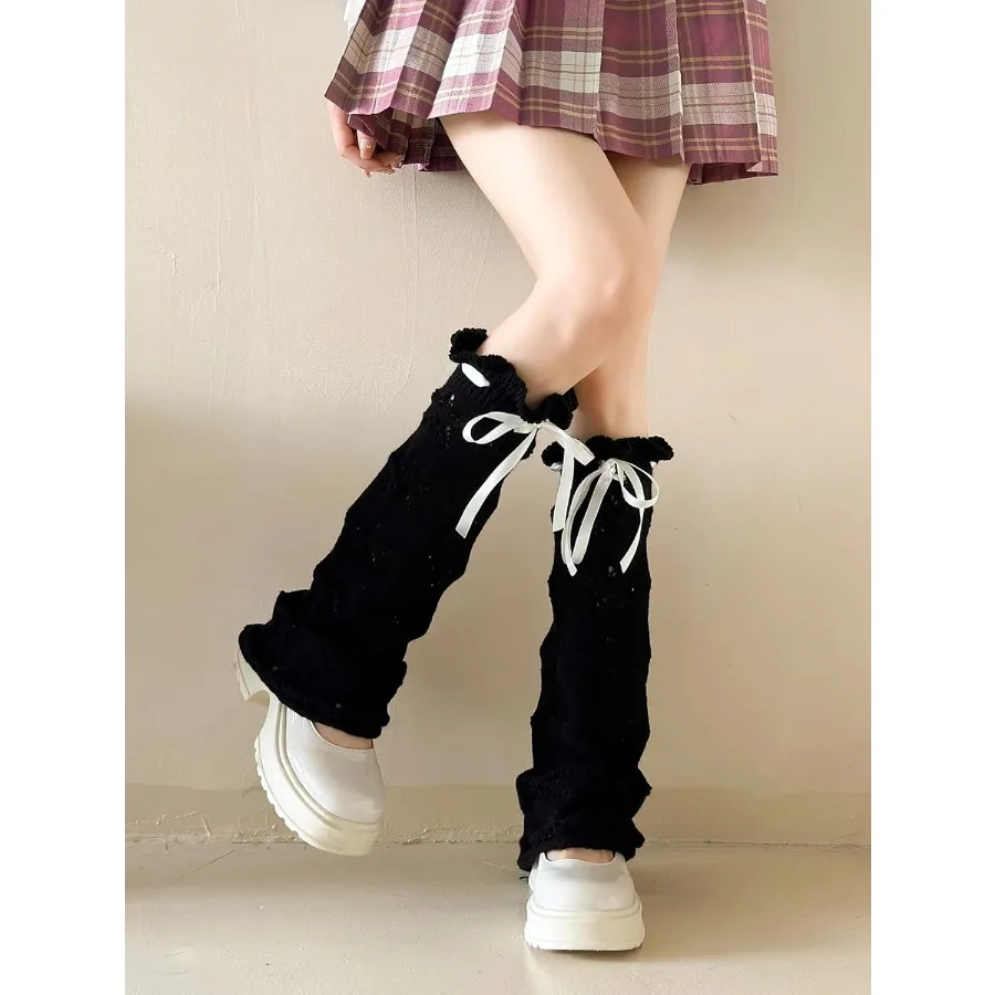 WODECASA Jambières en tricot Y2K Chaussettes évasées hautes aux genoux avec cordon de serrage et poignets à volants pour femmes et filles à la mode L
