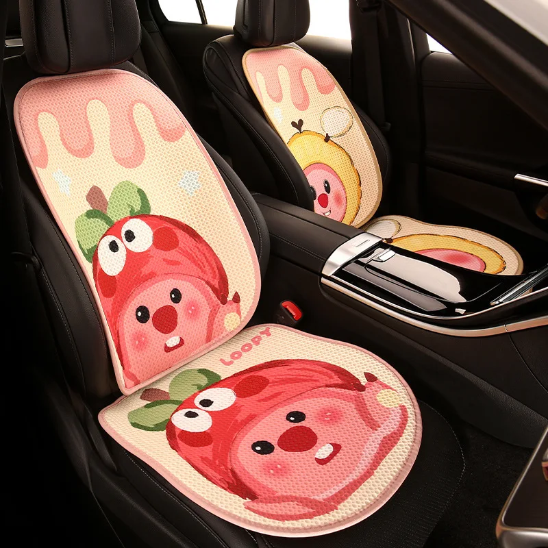 Ice Silk Cartoon Car Seat Cushion Pads Full Set Breathable Summer Car Seat Cover Mat Non Sweat Interior Accessories Universal