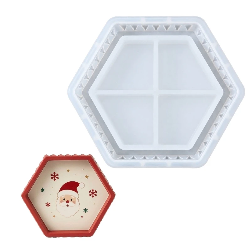 Silicone Resins Tray Mold in a Hexagonal Form with Christmas Tree Embossed Motifs for Decorative Casting with Epoxy, Waxes, 24BB