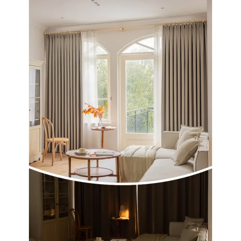 

Custom Size Korean Minimalist Fashion Trend Curtains for Living Room Bedroom Dining Room Cotton and Linen High Blackout Curtain