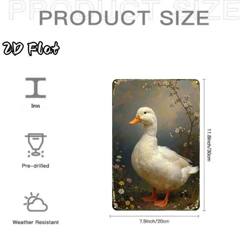 2D Flat, 2D-Flat,1pcElegant White Duck Art Print,Creative Tin Sign Garage Decoration, Bold Lettering, Highquality Print, Home De