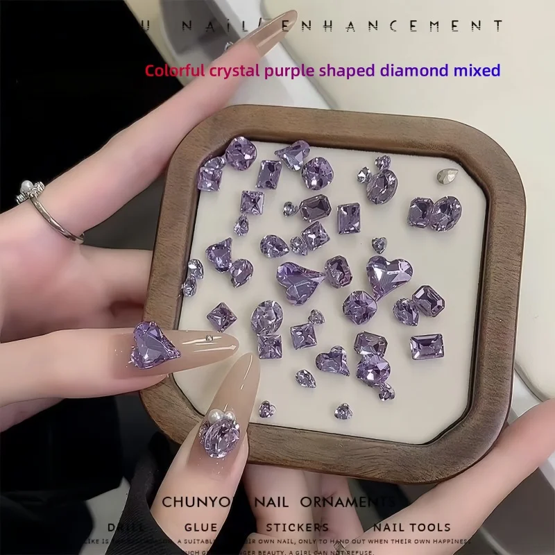 20/50pcs Nail Art Light Purple Sparkling Crystal Glass Diamond Violet Pointed Bottom Bare Rhinestone Gem Nail Accessories Charms