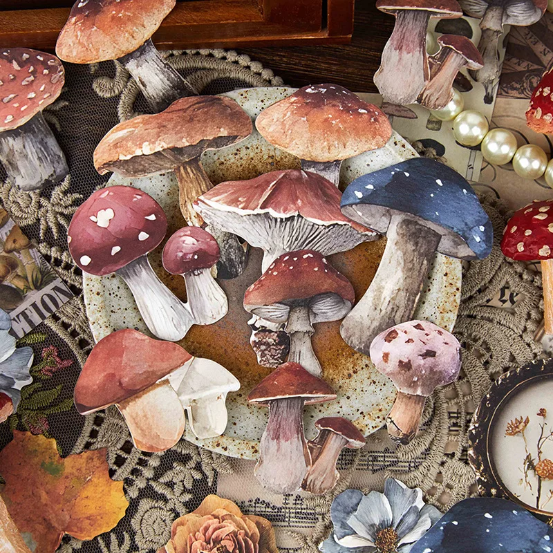 50pcs/set New Retro Vintage Series Floral Mushrooms Stickers Cute Phone Case And Journal Diy Handbook Material Supplie Christmas
