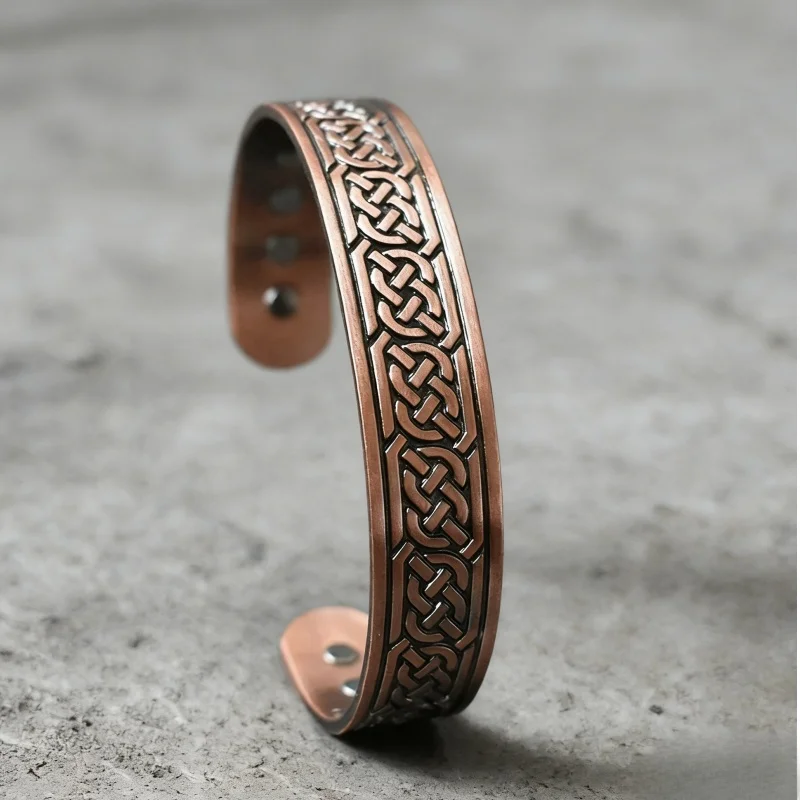 Solid Pure Copper Magnetic Wellness Cuff Bracelet Men Women Adjustable Open Bangle Anniversary Gift for Husband Wife