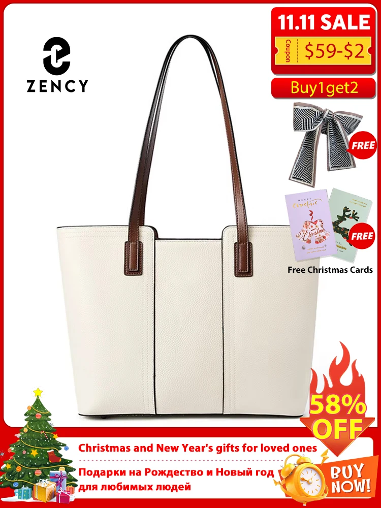 

Zency женская рабочая сумка-тоут из натуральной кожи, классическая элегантная бежевая сумка-шоппер большой вместимости, черный кошелек с карманом для A4
