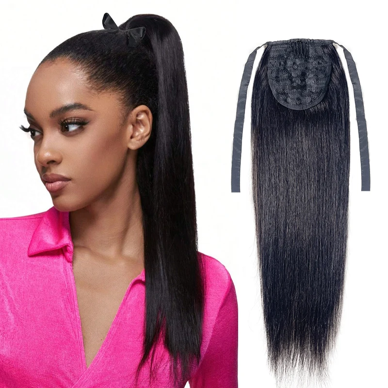 

100% человеческие волосы 50 см, длинный прямой хвост, ремень для наращивания хвоста, обертывание вокруг натуральной мягкой шиньоны для женщин